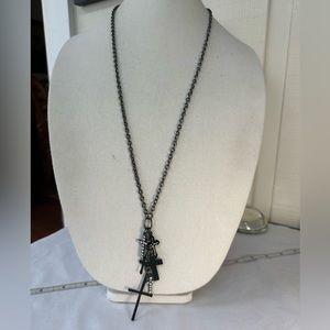 Long multi cross charm statement necklace